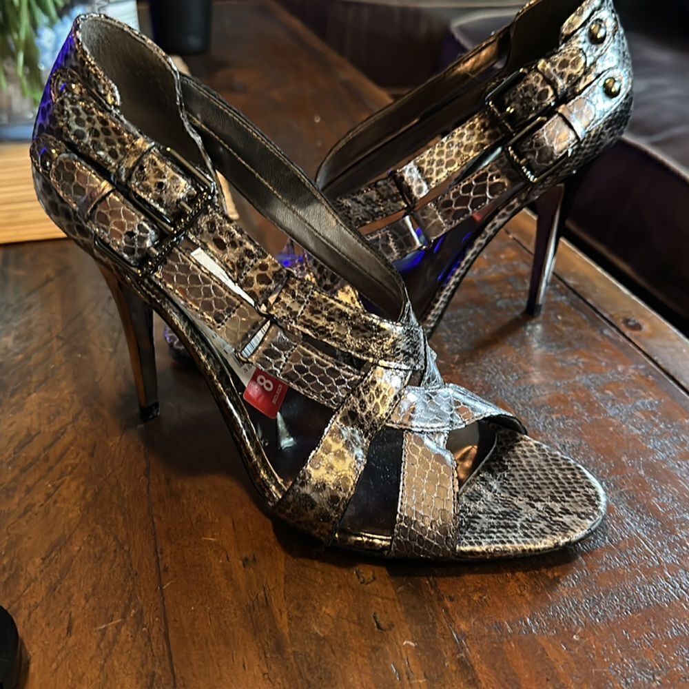 Guess snake skin look With metallic heels size 8 .wornβonceβinside